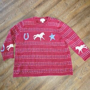 VTG Christopher & Banks Sweater Womens Horse Shoe Star Pattern  Equestrian 3X